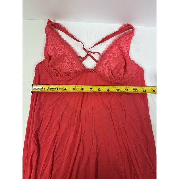 Victoria Secret Coral Lace Trim Chemise Slip Teddy Nighty Lingerie 36B - Picture 3 of 4